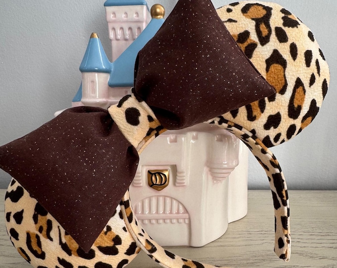 Mickey Minnie Mouse Ears Cheetah Safari Animal Print Headband, LUKDesignsBoutique