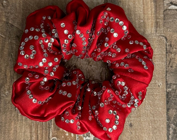 Satin Rhinestone Scrunchies Various Colors or Custom Order for Cheer, Dance, Softball, Volleyball, The Regular Scrunchie, LUKDesignsBoutique