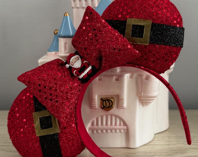 Red Sequin Santa Mickey Minnie Ears Headband, LUKDesignsBoutique