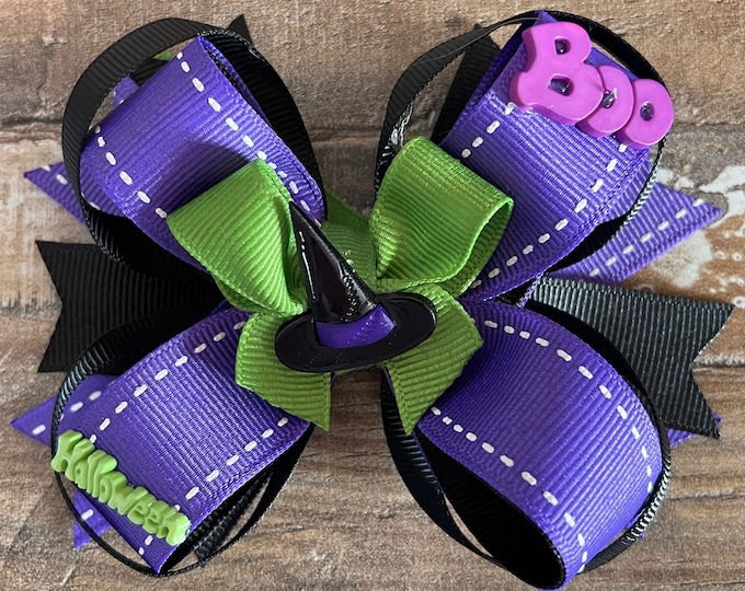 Halloween Hair Bow, Witch Hair Bow, Black and Purple Hair Bow, LUKDesignsBoutique, (A0004)