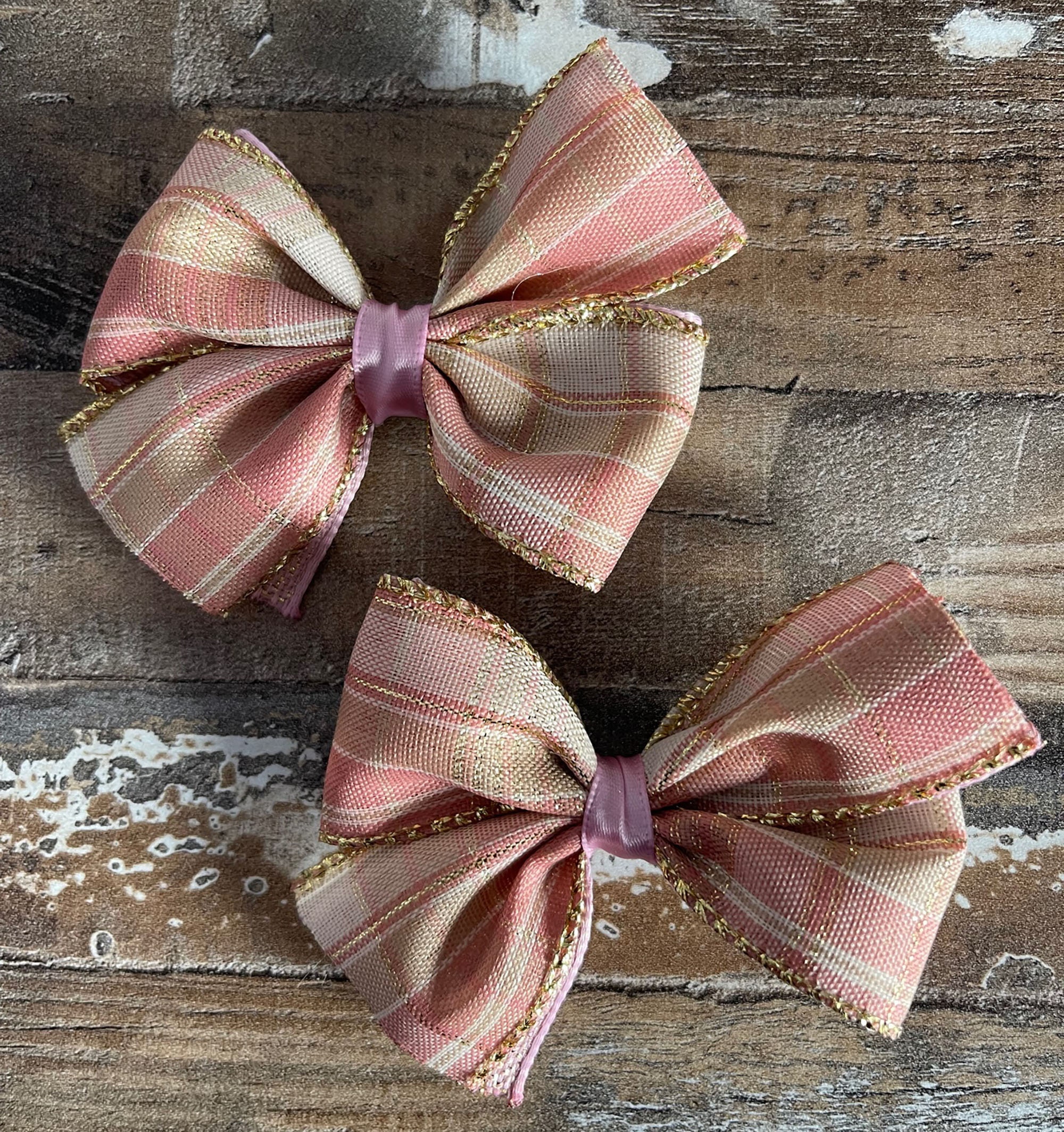Pink Satin Ribbon Bow Ties / Double Ribbon Bows / Fabric Bowties