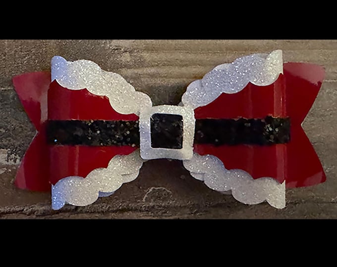 Faux Leather Red White and Black Santa Hair Bow on Alligator Clip, LUKDesignsBoutique