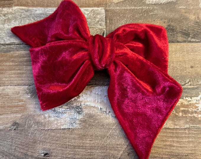 Red Velvet Fabric Pinwheel Hair Bow on French Barrette, LUKDesignsBoutique