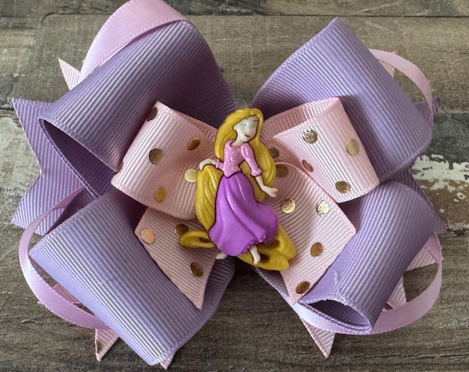Purple and Pink Rapunzel Grosgrain Boutique Hair Bow and Alligator Clip with Teeth, LUKDesignsBoutique