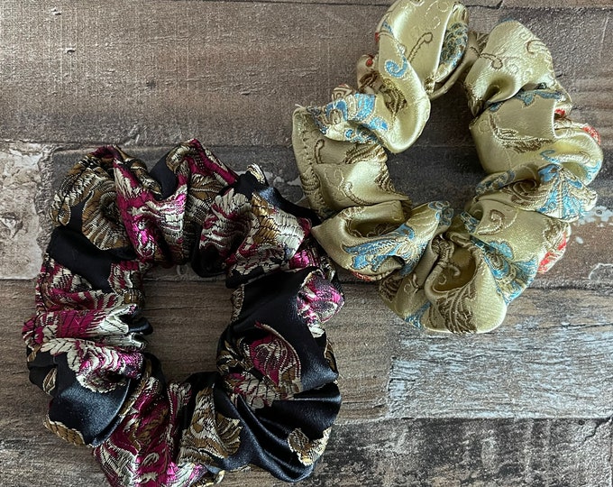 Brocade Fabric Skinny Sized Scrunchie (Available in Black or Gold), LUKDesignsBoutique