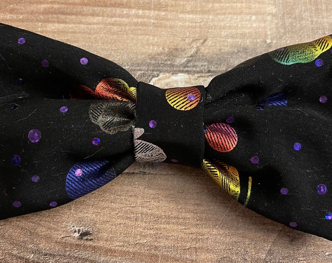 Black Bow Tie Style Hair Bow with Multi-Color Sparkle Dots, LUKDesignsBoutique