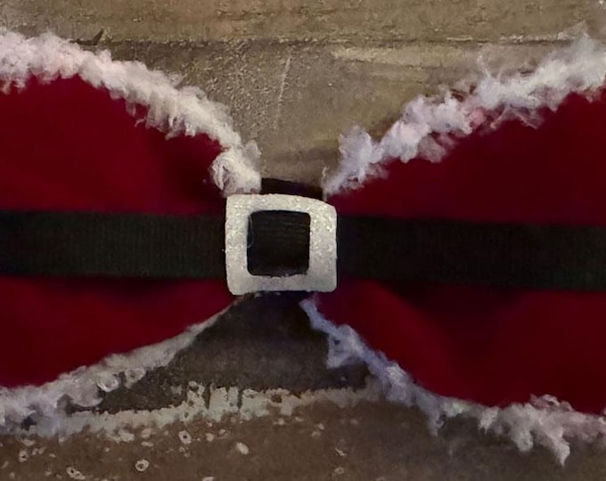 Red Velvet Santa Hair Bow on Alligator Clip, LUKDesignsBoutique