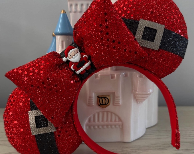 Red Sequin Santa Mickey Minnie Ears Headband, LUKDesignsBoutique