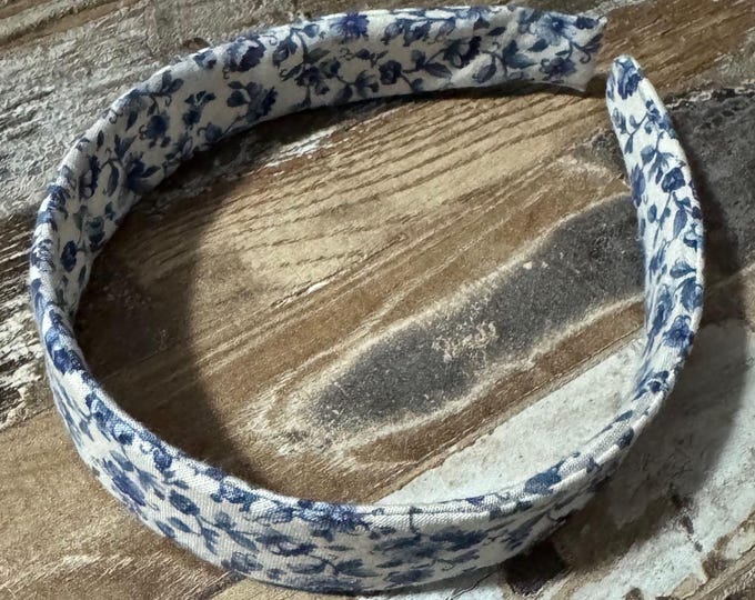 Blue Floral Cotton Fabric Covered Headband, LUKDesignsBoutique