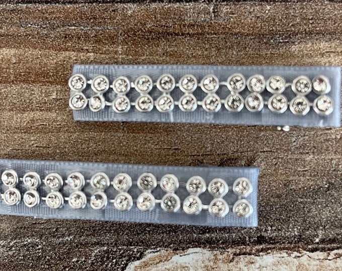 Light Blue Satin Ribbon Hair Clip with Rhinestones on an alligator clip with teeth, (Set of 2 Hair Clips), LUKDesignsBoutique