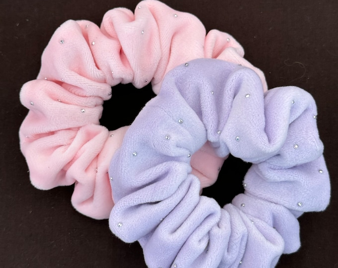 Velour and Rhinestone Scrunchie in Pink or Lavender, LUKDesignsBoutique