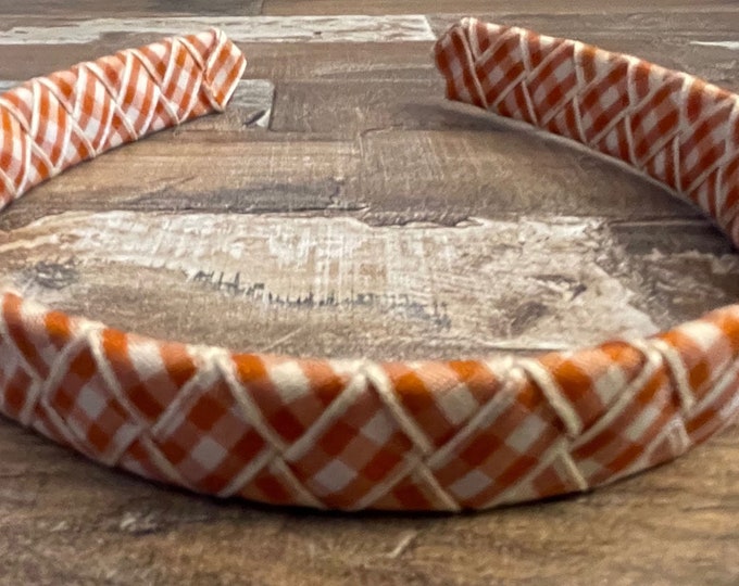 Rust and White Gingham Grosgrain Ribbon 1/2" Woven Headband, LUKDesignsBoutique
