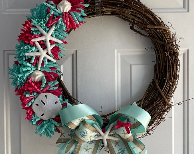 Beach 18" Wreath Decoration Kit, Grapevine Wreath Not Included (Sold Separately), LUKDesignsBoutique