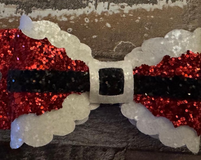 Glitter Faux Leather Santa Hair Bow on Alligator Clip, LUKDesignsBoutique