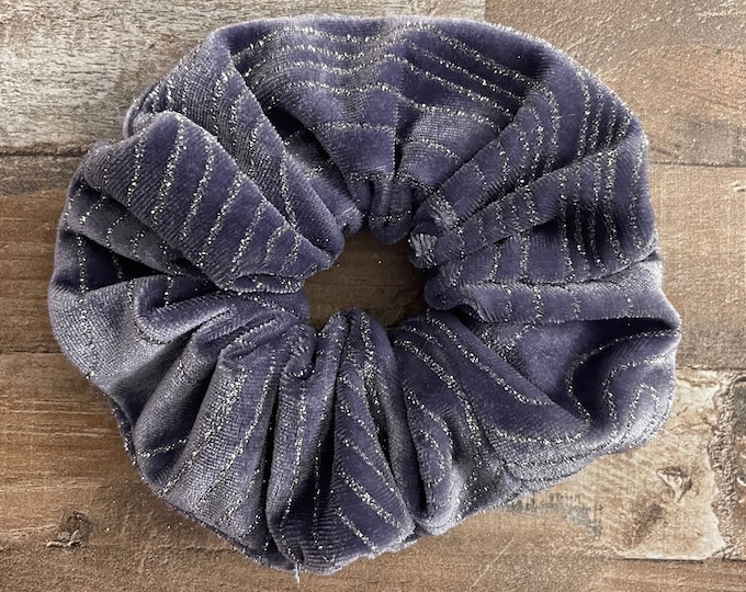 Velvet with Silver Glitter Designs Large "The Fluff" Scrunchie, LUKDesignsBoutique