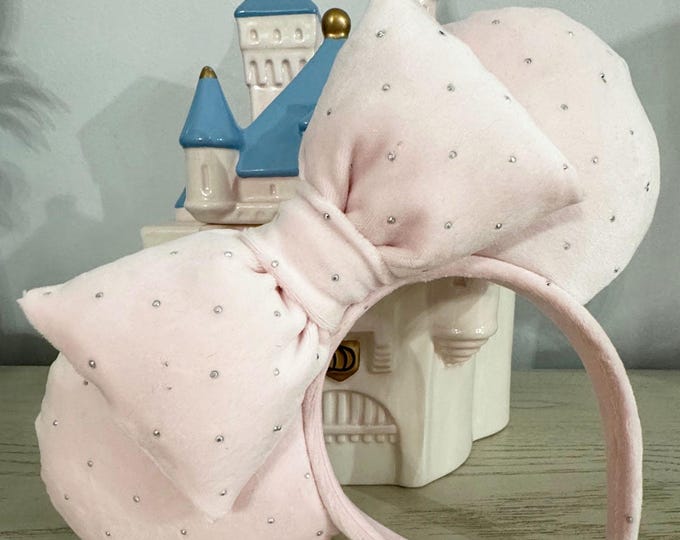 Pink Velour with Rhinestones Minnie Ears Headband, LUKDesignsBoutique