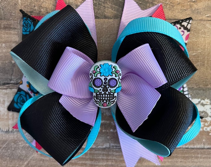 Dia de los Muertos (Day of the Dead) 5" Hair Bow, LUKDesignsBoutique