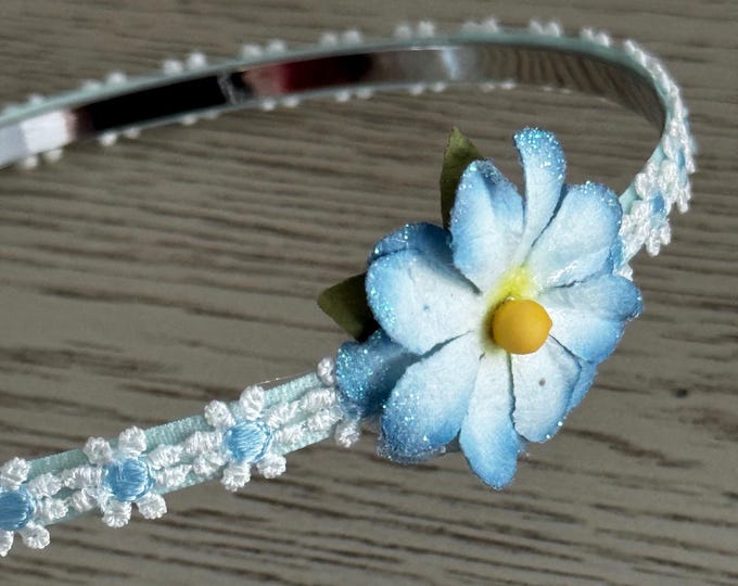 Blue and White Floral Thin Metal Headband, LUKDesignsBoutique