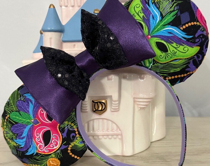 Mardi Gras Multi-Color Minnie & Mickey Ears Headband, LUKDesignsBoutique