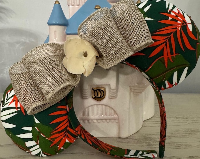 Tropical Mickey & Minnie Ears with Burlap Bow, LUKDesignsBoutique