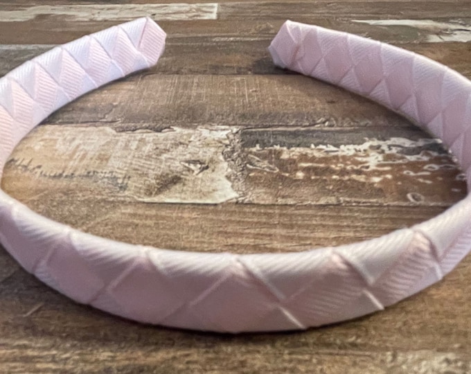 White and Pink Grosgrain Ribbon 1/2" Woven Headband, LUKDesignsBoutique