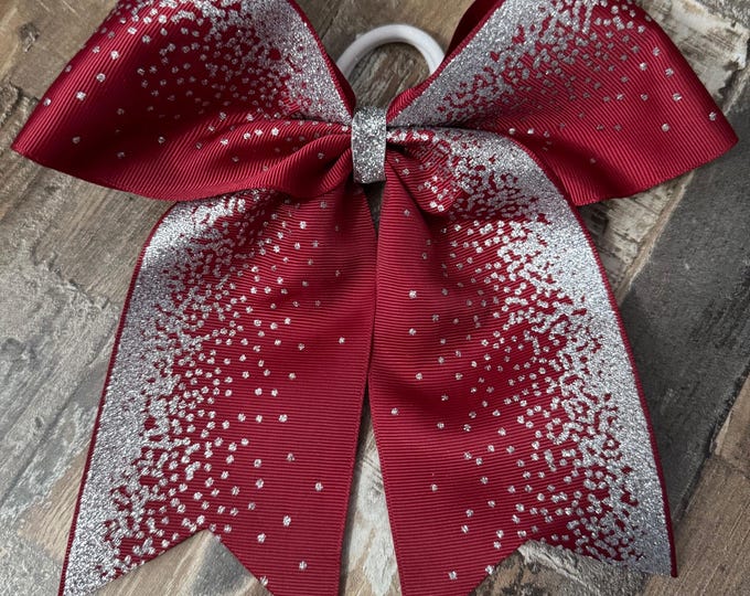 Maroon Glitter Sparkle Grosgrain Cheer Bow on Elastic Hair Tie,LUKDesignsBoutique