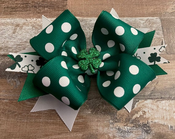 Polka Dot Assorted Prints Hair Ribbon, Bow Clips, St. Patrick's