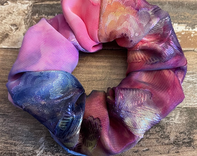 Pink and Purple Watercolor Organza and Satin Regular Size Scrunchie, LUKDesignsBoutique
