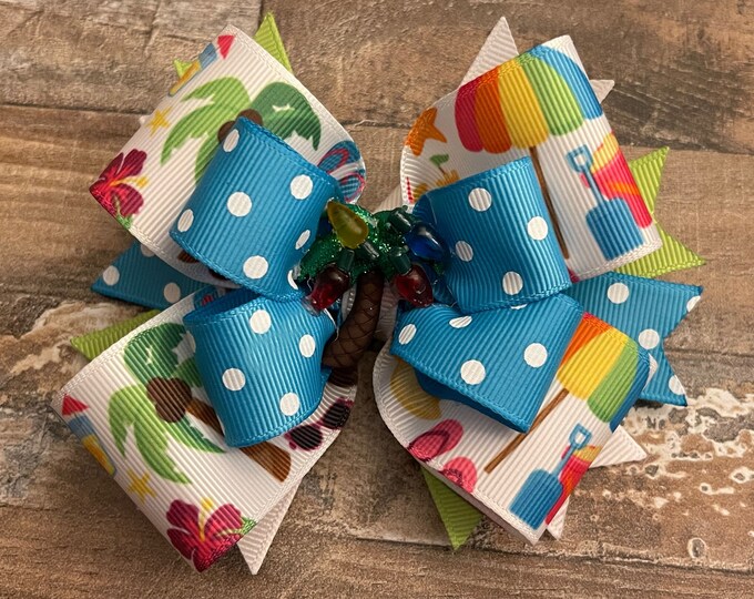 Christmas Hair Bow,Christmas in July,Palm Tree Hair Bow,Palm Tree Christmas Tree,PalmTree lights,Beach Christmas,LUKDesignsBoutique, (C0007)