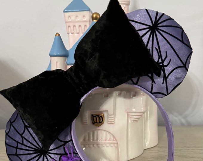 Spooky Chic Double Sided Halloween Purple & Black Velvet Spider Mouse Ears, LUKDesignsBoutique