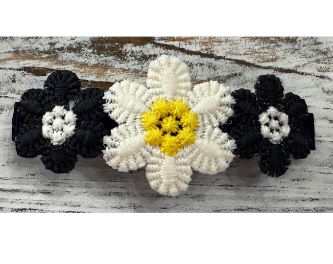 Navy Blue, White, and Yellow Floral French Barrette, LUKDesignsBoutique