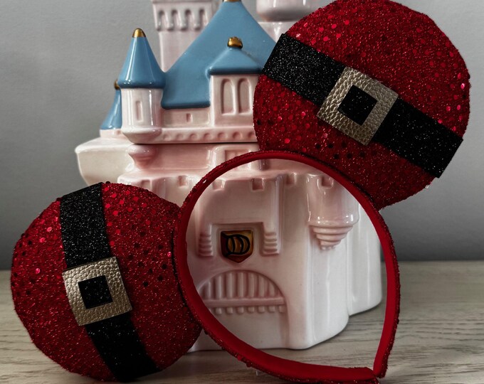 Red Sequin Mickey Minnie Santa Ears Headband No Bow, LUKDesignsBoutique