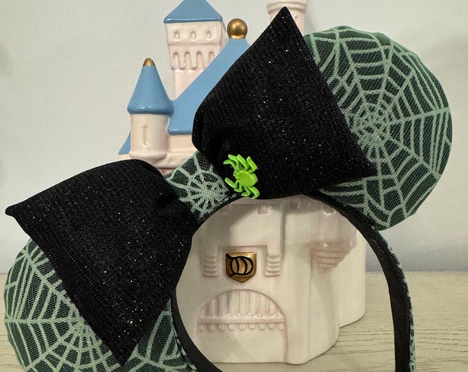Glow In The Dark Black and Green Halloween Spiderweb Mickey Minnie Ears Headband, LUKDesignsBoutique
