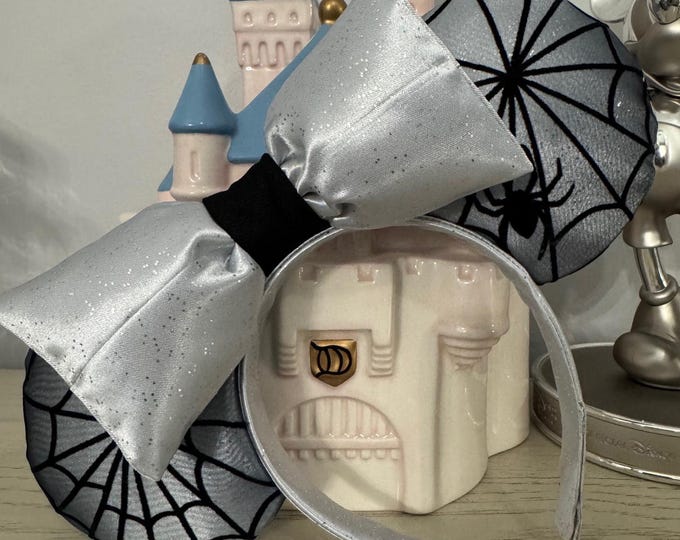 Silver and Black Spider Web Halloween Mickey Minnie Ears Headband, LUKDesignsBoutique