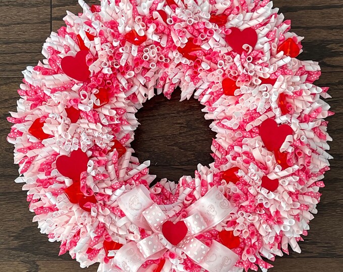 Valentine's Day Wreath, Valentines Wreath, Pink White Red Wreath, Korker Bow Wreath, Heart Wreath, Burlap Wreath, LUKDesignsBoutique,(W0002)