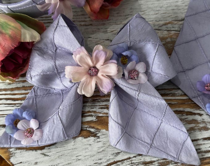 Spring, Wedding, Purple Hair Bow with Faux Flowers on French Barrette, LUKDesignsBoutique