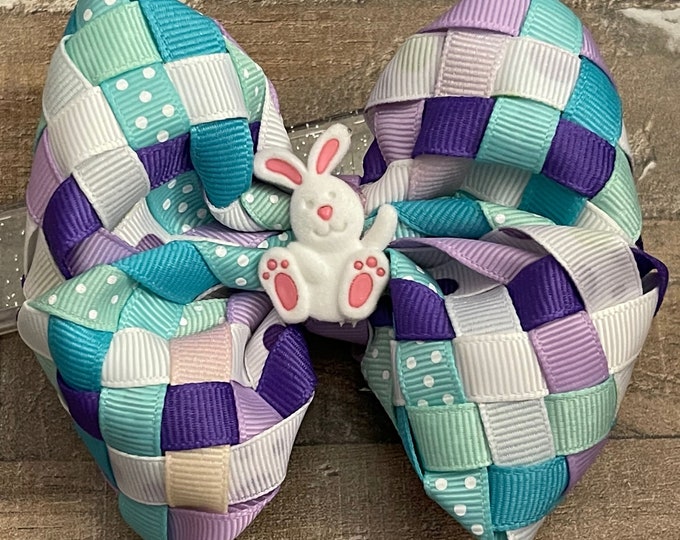Bunny Hair Bow, Woven Bunny Hair Bow, Bunny French Barrette, LUKDesignsBoutique