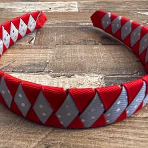Red and Gray Woven Spirit Headband (Choose from 1&quot; wide or 1/2&quot; wide), LUKDesignsBoutique
