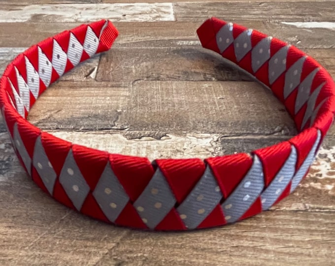 Red and Gray Woven Spirit Headband (Choose from 1" wide or 1/2" wide), LUKDesignsBoutique