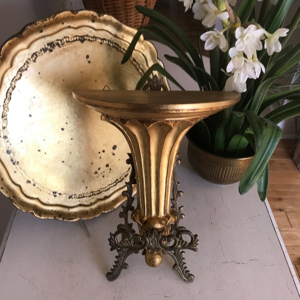 Florentine Wall Shelf - Vintage Gilt Wood Wall Shelf - Florentine Wall Sconce - Gold Wall Bracket - Hollywood Regency - Gold Display Shelf