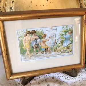 Antique Trade Card in Giltwood Frame - Victorian Corset Trade Card - Antique Advertising Card - Framed Antique Lingerie Ephemera - Corset Ad