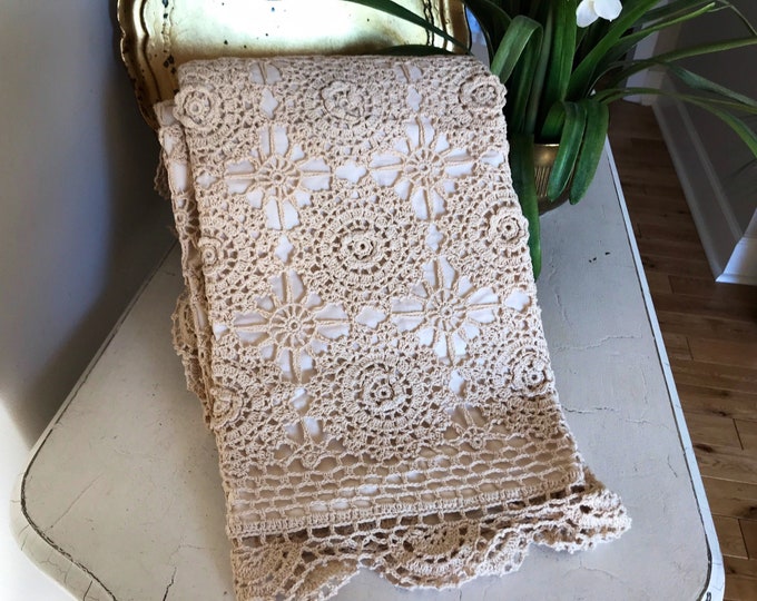 Pair Crochet Pillow Shams King Crochet Pillow Shams Ecru Dark Beige