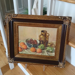 Vintage Still Life Oil Print - Framed Fruit Still Life Oil Print - Ornate Framed Sill Life Oil Art Print - Kitchen Wall Art- Henk Bos  Print