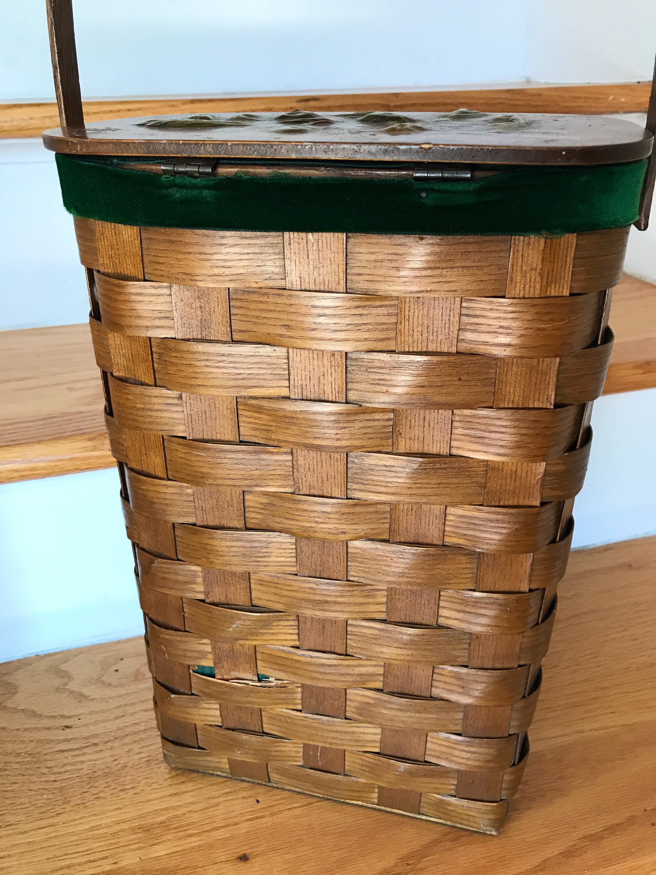 Woven Wood Picnic Basket Vintage Split Wood Woven Basket Etsy