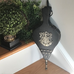 Vintage Fireplace Bellows - Fireplace Accessory - Fire Pit Tool - Fire Blower - Vintage Hearth Decor - Medieval - Crest & Coat of Arms Decor