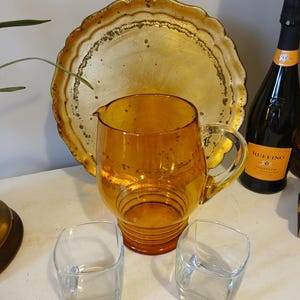 VTG Amber Glass Pitcher - Mid Mod Barware - VTG Beverage Pitcher - Retro Glass Pitcher - VTG Cocktail/Sangria Pitcher - Autumn Glassware image 6