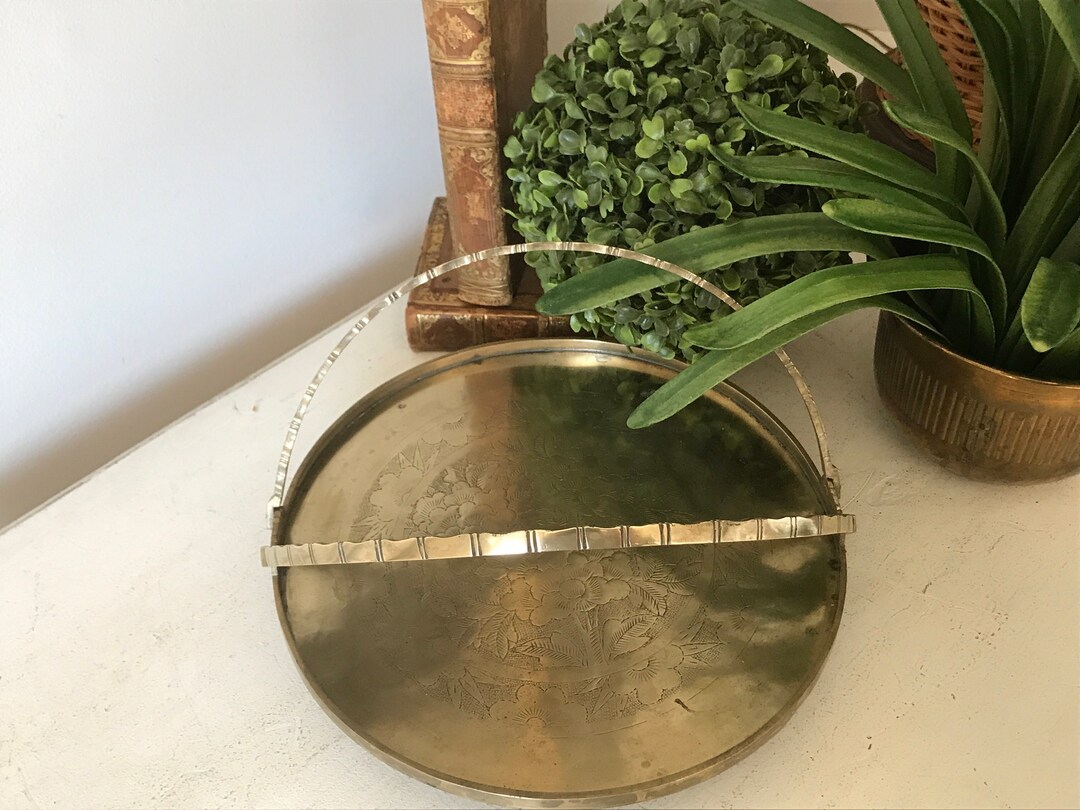 Etched Brass Round Tray - Vintage 10