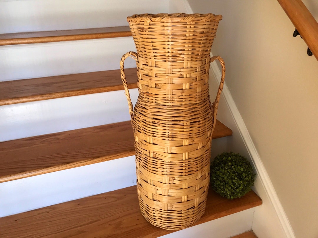 Wicker Floor Vase Vintage 26.5 Tall Wicker Rattan Etsy