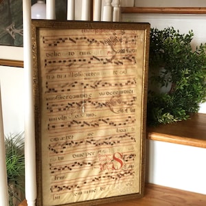 Antiphonary Vellum Music - Antique Liturgical Leaf - Gregorian Chant Sheet Music - Framed Antique Antiphon Music Wall Decor - VTG Religious
