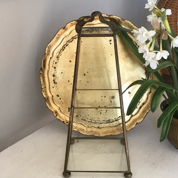 Glass and Brass Display Case - Vintage Glass & Brass Curio Case - Miniatures Glass Display Case - Glass Pyramid Box - Tabletop Display Case